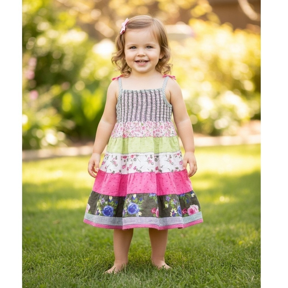 Cottagecore Boho Tiered Dress Girls 3T Floral Smocked Sundress Fairy Toddler